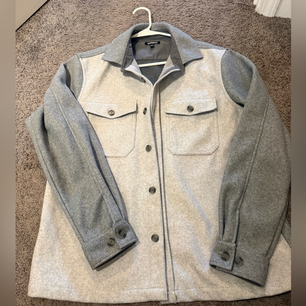 Express Men’s Two-Tone Grey Wool-Blend Shacket